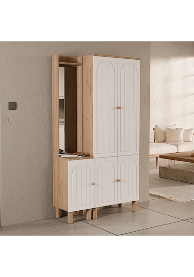 Set 5089-5084 Rapsody Sol Aynalı 5 Kapaklı Membran 5 Askılı Bohem Portmanto Sepet-beyaz Beyaz - Meşe