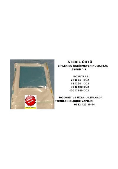 Steril Serviyet Düz Steril Örtü 75 x 75