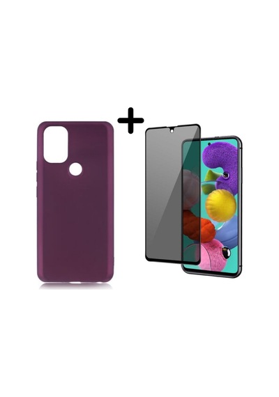Omix X500 Soft Yumuşak Silikon Telefon Kılıfı Ve Hayalet Tam Kaplayan Cam Ekran Koruyucu Col179382-mürdüm