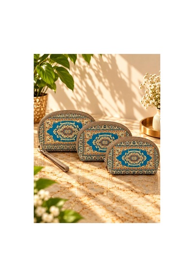Badufa Home Desenli Fermuarlı Çok Amaçlı 3 Boy Mini Çanta -simli Mavi-vizon Mavi-vizon