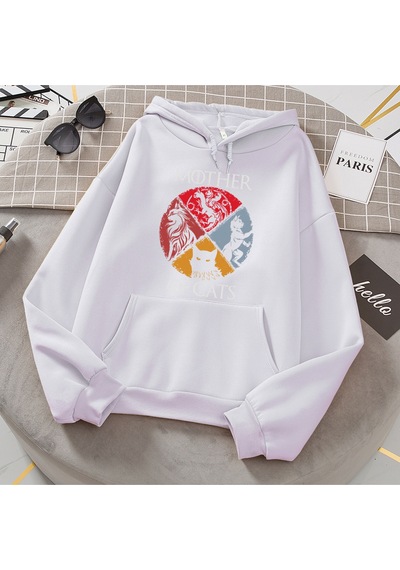 Startmore Startmorekedi Aile Kedilerin Annesi Baskılı Eşofman Kadın Yenilik Moda Hoody Spor Gevşek Büyük Boy Hoo Beyaz