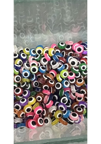50 Adet 8mm Karışık Renkli Akrilik Nazar Boncuğu Takı Yapımı Boncuk 8mm Boncuk - Renk : Yassı Nazar Boncuğu