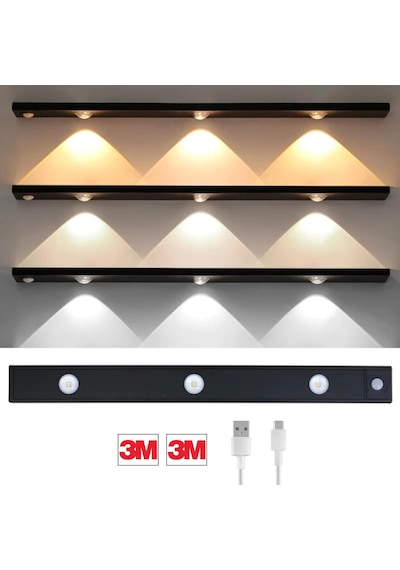 Hareket Sensörlü Ledli Gece Lambası, Parlaklık Ayarı Yapılabilir, 3000k-6000k, 3 Mod, Kablosuz, Diğer 08874303