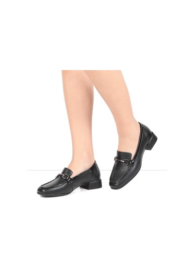 Kadın Siyah Kalın Topuklu Deri Loafer