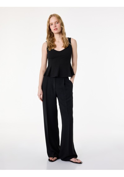 Koton V Yaka Kolsuz Slim Fit Krep Peplum Bluz Siyah 6sal30195ık Koton V Yaka Kolsuz Slim Fit Krep Peplum Bluz Siyah 6sal30195ık