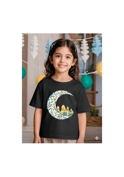 Stil-x Ramazan Bayramı Baskılı Kız Çocuk Tshirt, %100 Pamuklu Kumaş Siyah-26