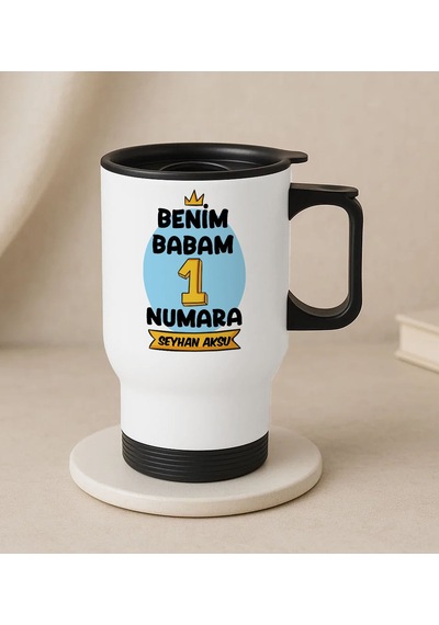 Bk Gift Kişiye Özel Babalar Günü Tasarımlı Kulplu Beyaz Çelik Bardak Termos Mug 450ml-11, Babalar Günü Hediye, Babaya Hediye