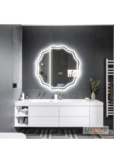 Envara Beyaz Led'li Lazer Kumlamalı Lavabo & Banyo Aynası Dokunmatik Sensörlü 60 X 60