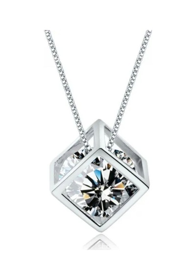 Monemel Kristal Parlak Küp Kolye Altın Kaplama N02328 Gümüş - Rodyum