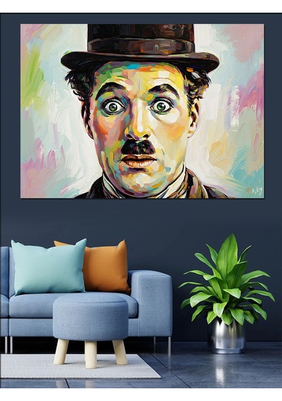 Charlie Chaplin Renkli Portresi Dekoratif Kanvas - Mdf Ahşap Tablo
