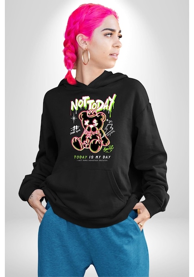 Bugün Değil Kadın Erkek Siyah Kapüşonlu Sweatshirt Hoodie Siyah
