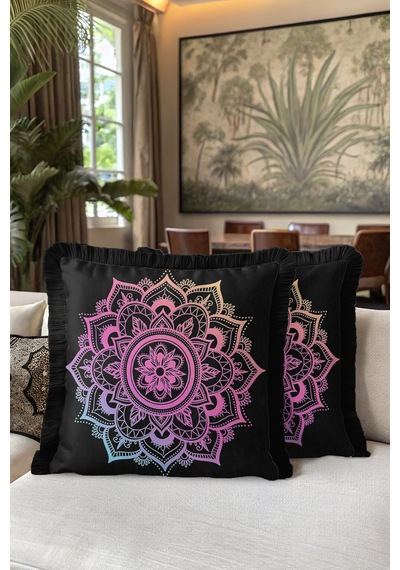 Modern Mandala Sanatı Saçaklı Yastık Kılıfı - Pastel Geçişli Bohem Siyah Püsküllü Kırlent Kılıfı Gün Doğumu Lila Modern Mandala Sanatı Saçaklı Yastık Kılıfı - Pastel Geçişli Bohem Siyah Püsküllü Kırlent Kılıfı Gün Doğumu Lila