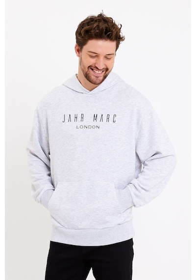 JAHR MARC Baskılı Kapüşonlu Gri Oversize Erkek Sweatshirt Gri