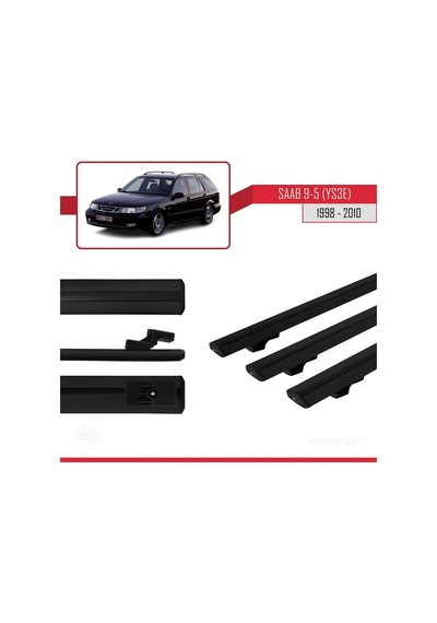 Saab 9-5 Ys3e 1998-2010 Arası İle Uyumlu Basic Model Ara Atkı Tavan Barı Siyah 3 Adet