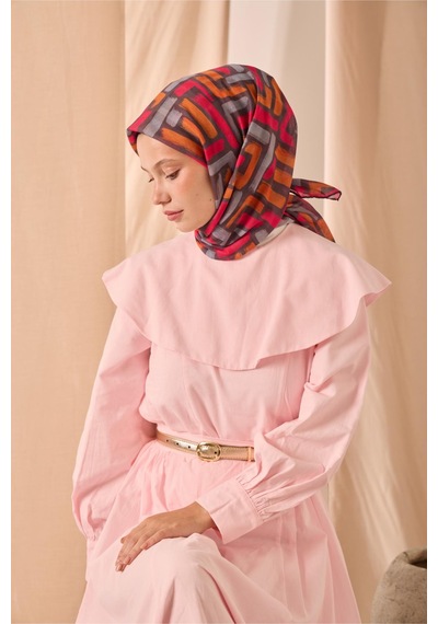 Silk Home Soft Eşarp 73096-04 Koyu Vizon, Fuşya, Gri, Turuncu