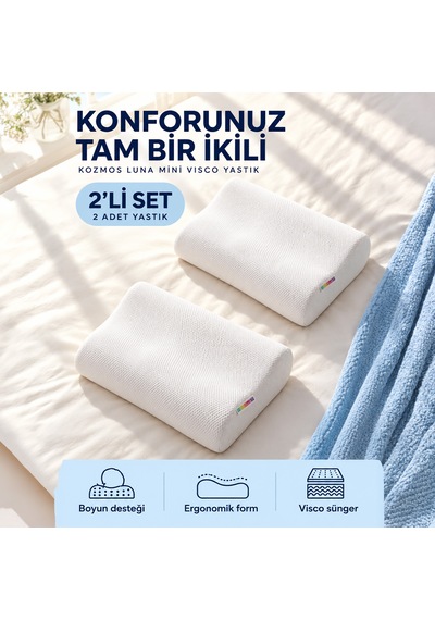 2'li Boyun Destekli Visco Ortopedik Yastık - Kozmos Serisi Beyaz