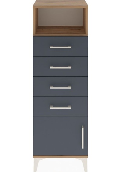 Arges Dolap Tek Raflı 4 Çekmeceli Tek Kapaklı 44x30x134 Çam-antrasit Atlas Çam