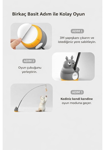 Hareketli Dönebilen Olta Kedi Oyuncağı, Yere Veya Duvara Yapıştırılabilir Olta Oyuncak, Esnek Çubuklu Balıklı Tüylü Kedi Oyuncağı