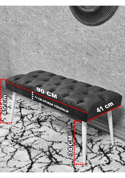 Zafir Siyah Boyalı Sivriltme Ayaklı 90 Cm Puf Bench - Puf - Bench - Kasalı Oturak - Oturak - Yatak Ucu Puf Mavi