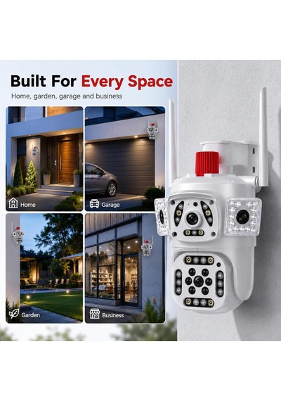 9 Mp Ultra Hd 3 Lensli Dış Mekan Akıllı Ip Güvenlik Kamerası, Gece Görüşlü Hareket Takipli Sesli Alarmlı Çif