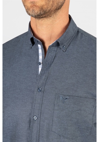 Tudors Klasik Fit Rahat Kesim Poplin Oxford Erkek Gömlek-23441 Gri