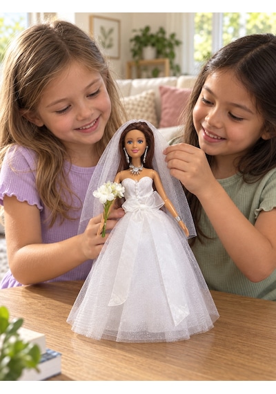 Halley Gelinlikli Moda Oyuncak Bebek - Duvaklı & Buketli - Kızıl Uzun Saçlı