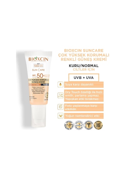 Bioxcin Sun Care Kuru ve Normal Ciltler İçin Yüksek Korumalı Renkli Güneş Kremi SPF50+ 50 ML
