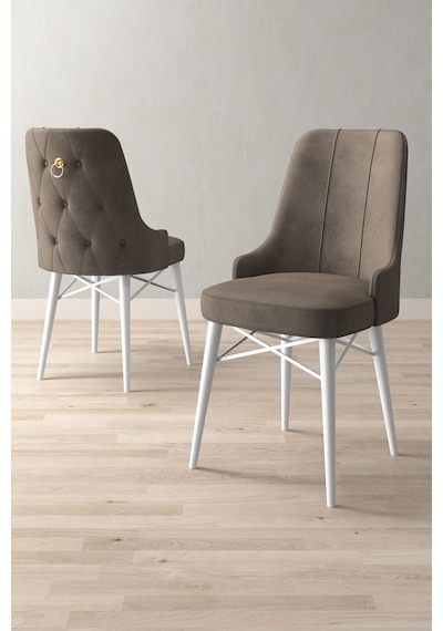 Jusie Beyaz 80x132 Açılabilir Mutfak Masası Takımı 6 Adet Sandalye Cappucino