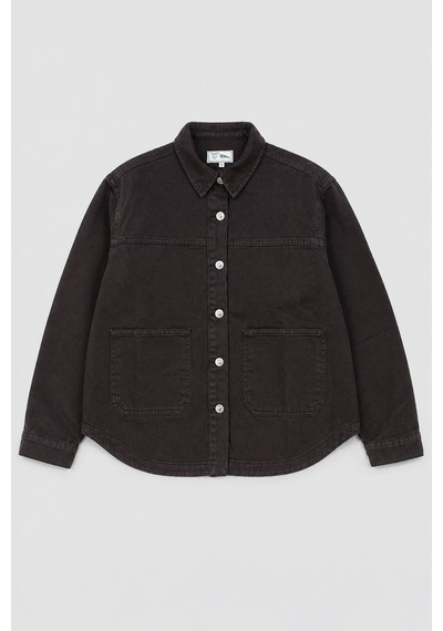 Kadın Gömlek Yaka Oversize Kahverengi Jean Ceket