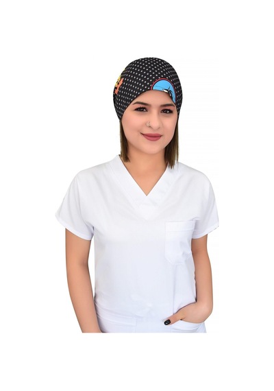 Unisex Twetty Desenli Doktor Hemşire Aşçı Cerrahi Bonesi Beyaz Beyaz