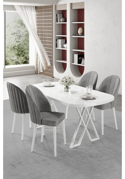 Canisa Kaye Serisi Mdf 90x168 Beyaz Mutfak Masası Takımı 4 Gri Sandalye Beyaz Masa Gri Sandalye Canisa Kaye Serisi Mdf 90x168 Beyaz Mutfak Masası Takımı 4 Gri Sandalye Beyaz Masa Gri Sandalye