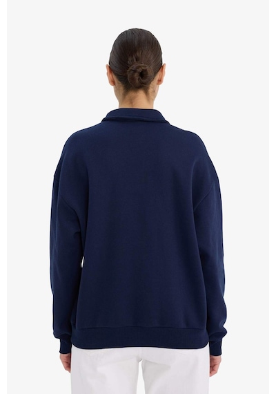 Defacto Relax Fit Polo Yaka Baskılı Kalın Sweatshirt G7014ax25wnnv251 Lacivert-nv251