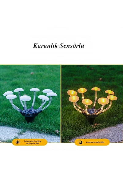 Güneş Enerjili Mantar 8 Led Solar Bahçe Lambası - Su Geçirmez Dış Mekan Peyzaj Aydınlatma
