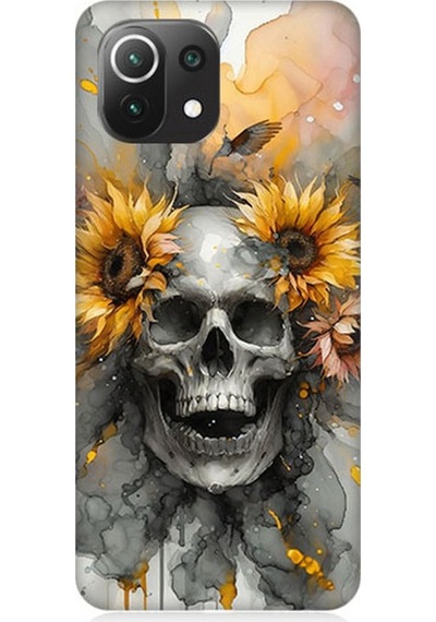 Xiaomi Mi 11 Lite Uyumlu Çiçekli Kurukafa Fantezisi Desenli Silikon Kılıf Çok Renkli