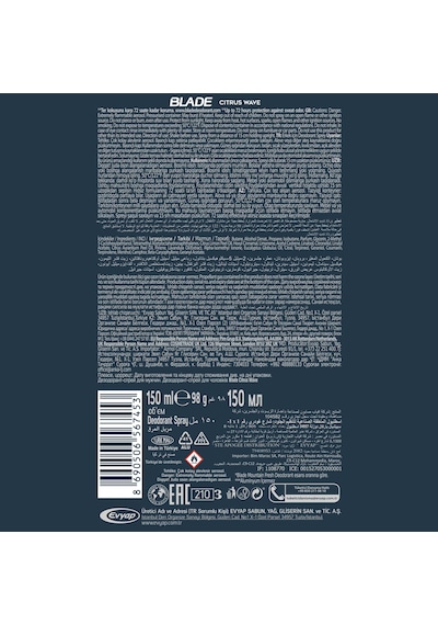 Blade X2 Perfume Citrus Wave Erkek Deodorant Body Spray 2x150 Ml Leke Bırakmaz %0 Alüminyum 23284416