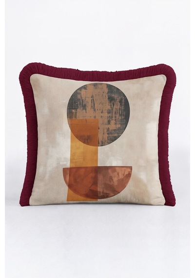 Soyut Geometrik Dekoratif Formlu Saçaklı Yastık Kılıfı - Minimal Bej Bordo Püsküllü Kırlent Kılıfı Uzak Vadi Aura Soyut Geometrik Dekoratif Formlu Saçaklı Yastık Kılıfı - Minimal Bej Bordo Püsküllü Kırlent Kılıfı Uzak Vadi Aura