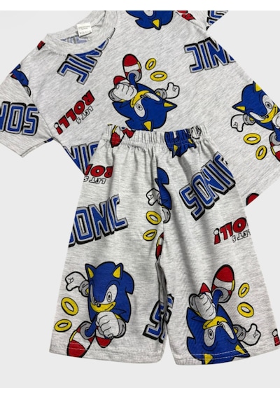 Aliş Kids Erkek Çocuk Pamuklu Gri Sonic Desenli Kısa Kollu Şortlu Yazlık Pijama Takımı