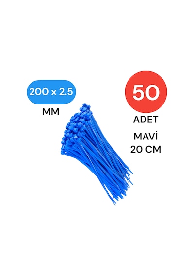 Tek-iş Plastik Kablo Bağı Klipsi Cırt Kelepçe 200 Mm X 2.5 Mm Mavi 50 Adet