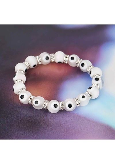 Stretch 10 Mm Beyaz Renk Nazar Boncuklu Kristal Taşlı Rondela Bileklik Diğer