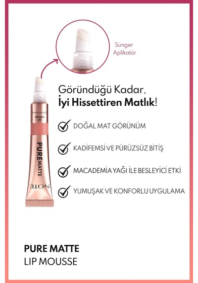 Note Pure Matte Lip Mousse 10 Velvet Nude Kadifemsi Mat Likit Ruj - Nude