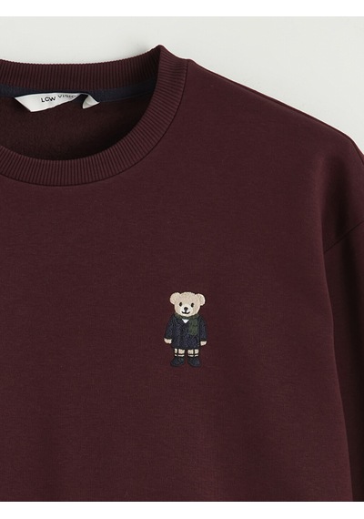 Lcw Vision Bordo Bisiklet Yaka Ayı Teddy Baskılı Erkek Kalın Sweatshirt