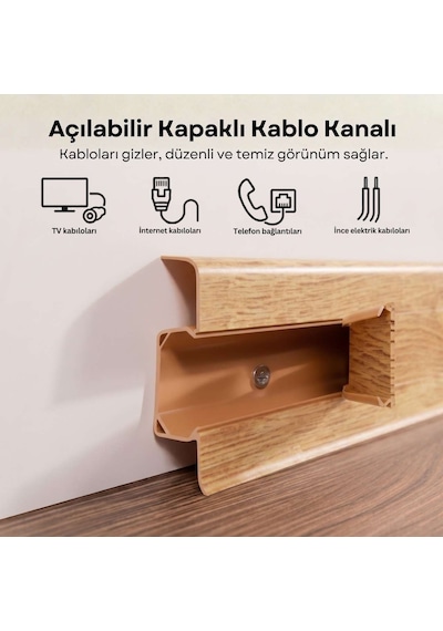 Esquero Kablo Kanallı PVC Süpürgelik 250 cm, Açılabilir Kapaklı, Kırmızı Meşe, ESQ608