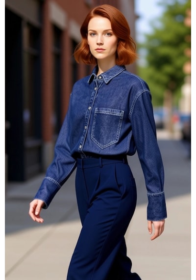Ersefa Kadın Oversize Liyosel Denim Gömlek Günlük Kullanımda Ve Rahatlığ Koyu Mavi