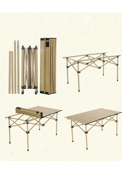 Sportaj Taşınabilir Kamp Masası Alüminyum Gövde Kolay Kurulum 120x55x50cm Sarı