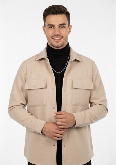 Deepsea Erkek Krem Çıtçıtlı Kaşe Ceket Mont 2500559 Krem