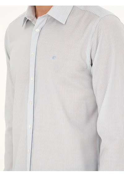Cacharel Mavi Slim Fit Çizgili Yün Gömlek