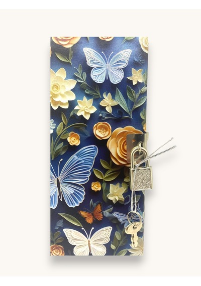 Lacivert Kelebek 3d Görünümlü Hatıra Defteri Günlük Kilitli Defter 80 Yaprak