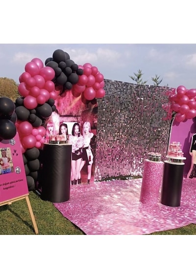 Black Pink Doğum Günü Siyah Metalik Fuşya Balon Zincir Seti