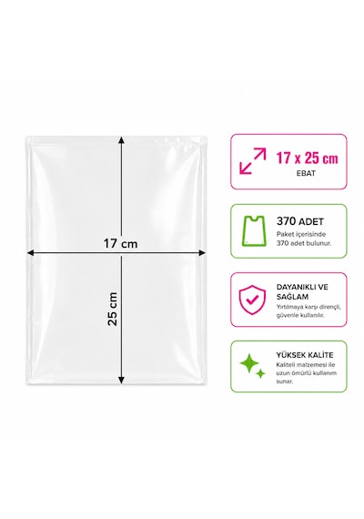 Bakkaliye Poşeti 17x25 Cm 370 Adet 0,5'lik 1 Kg Şeffaf Sızdırmaz Bakliyat Şeker Balık Market Poşeti