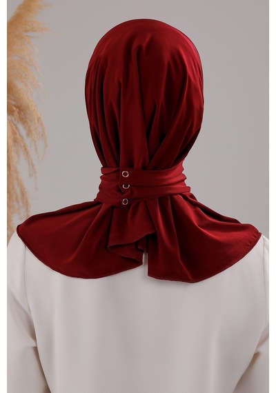 Melodi Scarf Kadın Tesettür Pratik Çıtçıtlı Sandy Deniz Havuz Uyumlu Fular Hazır Bone Bordo Bordo